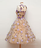 Cute Round Champagne Short Prom Dress, Champagne Homecoming Dress