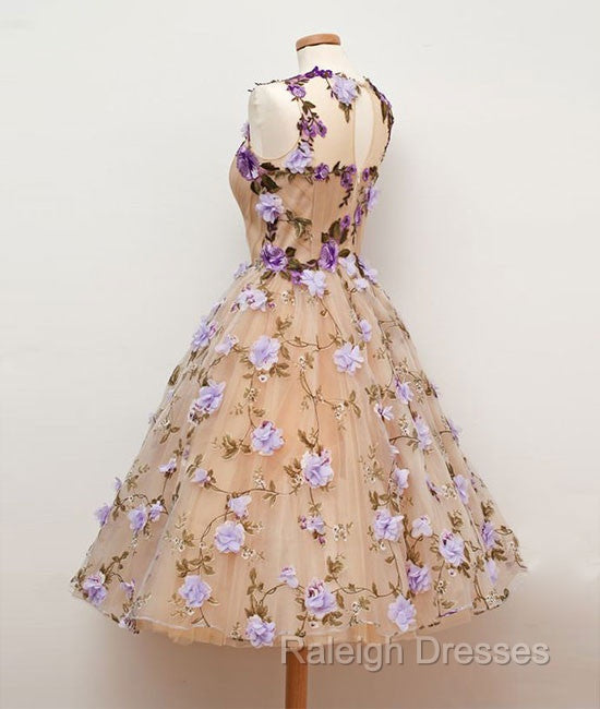 Cute Round Champagne Short Prom Dress, Champagne Homecoming Dress