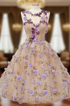 Cute Round Champagne Short Prom Dress, Champagne Homecoming Dress