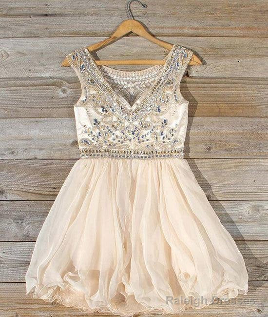Cute Round Neck Bead Apricot Short Prom Dresses Homecoming Dresses Secondary image
