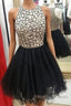 Cute Round-Neck Sequin Tulle Short Black Prom Dress Black Homecoming Dress