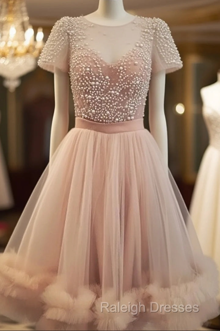 Cute Round Neck Tulle Short Prom Dresses Cute Homecoming Dresses