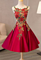 Cute Saitn Lace Short Prom Dresses, A-Line Party Dresses