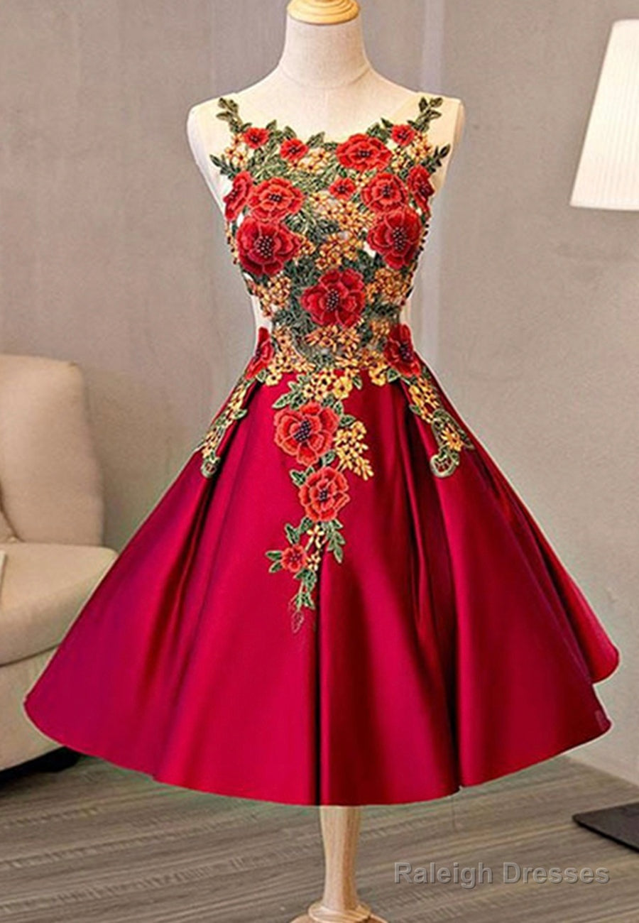 Cute Saitn Lace Short Prom Dresses, A-Line Party Dresses