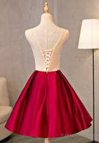 Cute Saitn Lace Short Prom Dress A-Line Prom Dress