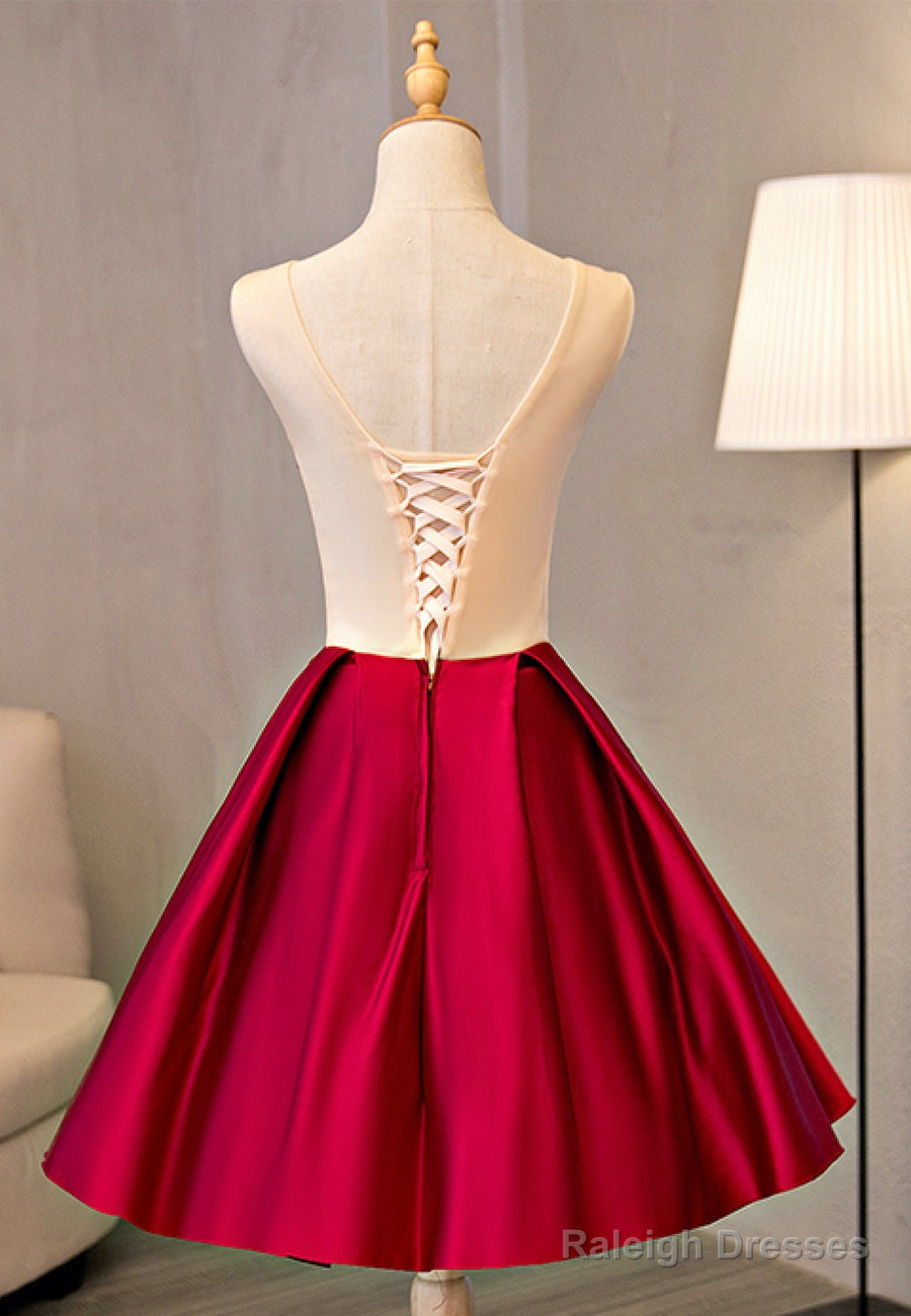 Cute Saitn Lace Short Prom Dress A-Line Prom Dress