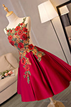 Cute Saitn Lace Short Prom Dresses, A-Line Party Dresses