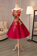 Cute Saitn Lace Short Prom Dresses, A-Line Party Dresses