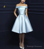 Cute Satin A-Line Short Homecoming Dress , Off Shoulder Lace-Up Formal Dress