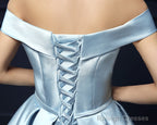 Cute Satin A-Line Short Homecoming Dress , Off Shoulder Lace-Up Formal Dress