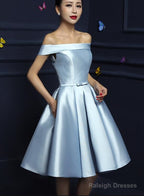 Cute Satin A-Line Short Homecoming Dress , Off Shoulder Lace-Up Formal Dress