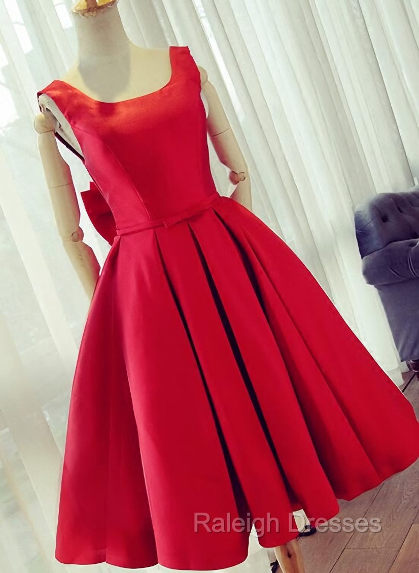 Cute Satin Bow Back Prom Dresses, Red Short Homecoming Dresses