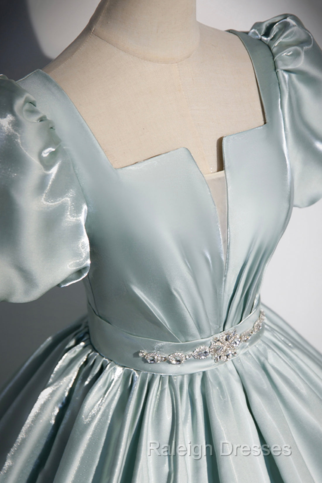 Cute Satin Floor Length Prom Dresses A-Line Short Sleeve Prom Dresses