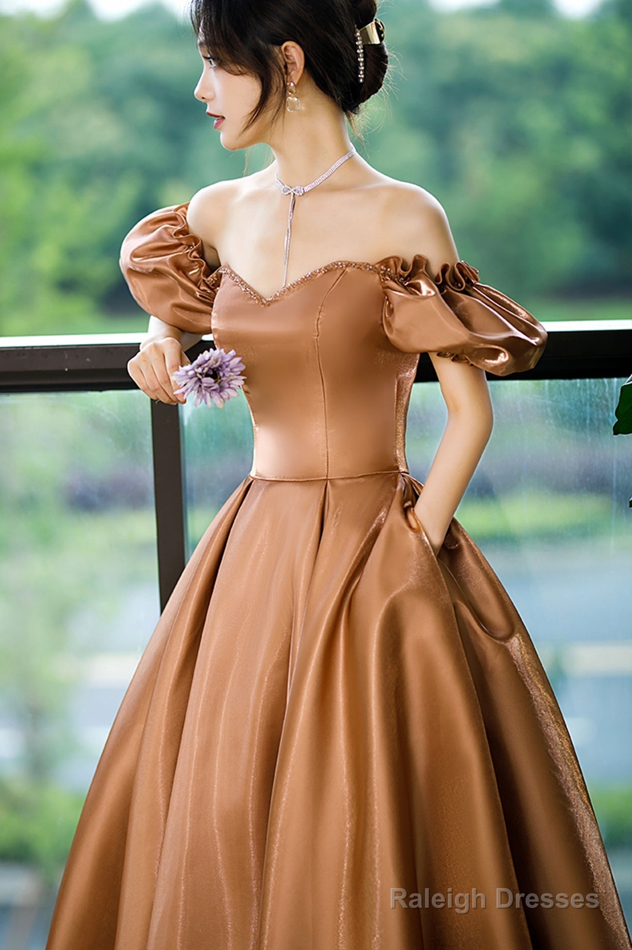 Cute Satin Long Prom Dresses, A-Line Evening Dresses