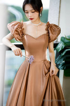 Cute Satin Long Prom Dresses, A-Line Evening Dresses