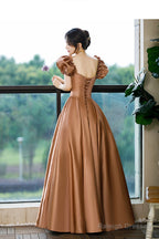 Cute Satin Long Prom Dresses, A-Line Evening Dresses