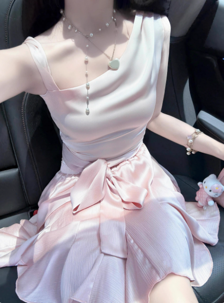 Cute Satin Off-Shoulder Bow Birthday Dress Homecoming Dress Secondary image