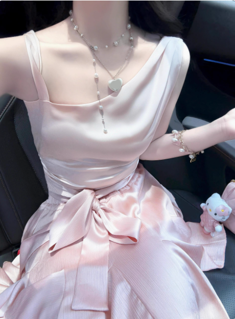 Cute Satin Off-Shoulder Bow Birthday Dress Homecoming Dress