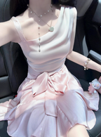 Cute Satin Off-Shoulder Bow Birthday Dress Homecoming Dress