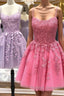 Cute Scoop Neck Lace Prom Homecoming Dresses, Short Lace Formal Evening Dresses