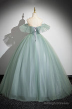 Cute Scoop Neckline Tulle Long Prom Dress With Lace, A-Line Off The Shoulder Evening Party Dress