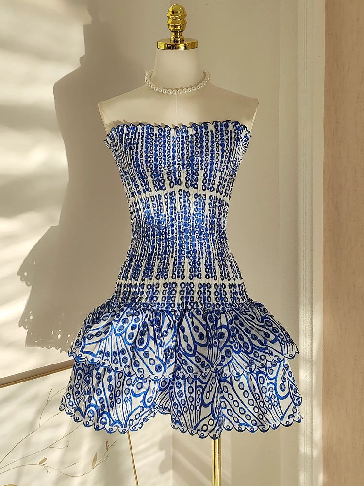 Cute Sheath Strapless Royal Blue Lace Vacation Dresses Short Birthday Dress