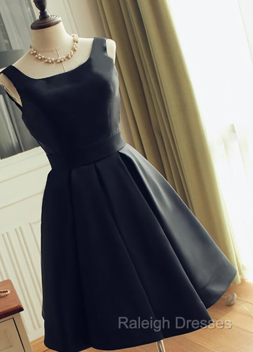 Cute Short Black Satin Knee Length Homecoming Dresses Black Prom Dresses