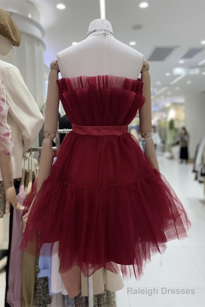 Cute Short Blue Tulle Party Dress With Bow, Lovely Formal Dresses Homecoming Dress