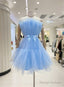 Cute Short Blue Tulle Prom Dresses With Bow Lovely Prom Dress Homecoming Dresses