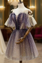 Cute Short Gradient Tulle Straps Homecoming Dress, Short Prom Dressess