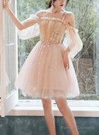 Cute Short Off Shoulder Tulle With Flowers Prom Dresses Short Homecoming Dress
