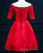 Cute Short Sleeves Satin Knee Length Prom Dresses Short Homecoming Dresses