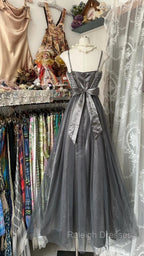 Cute Silver Grey A-Line Spaghetti Straps Tulle Satin Long Prom Dress Gorgeous Birthday Dress Evening Dress