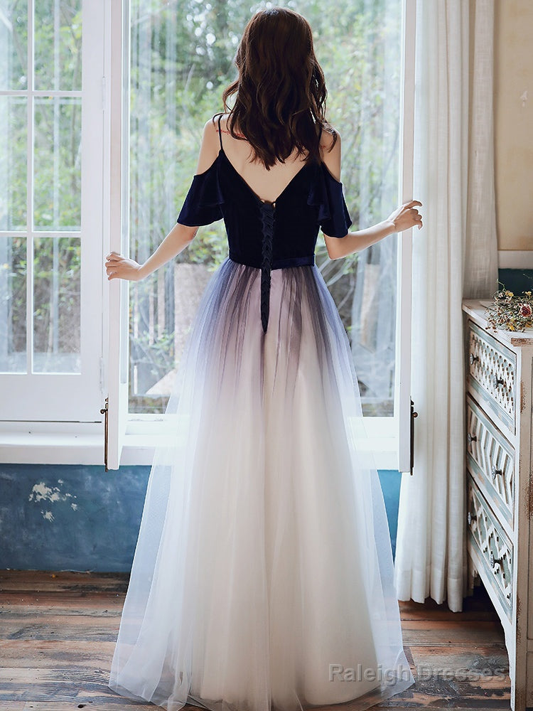 Cute Simple V-Neckline Long Prom Dress A-Line Gradient Floor Length Bridesmaid Dress