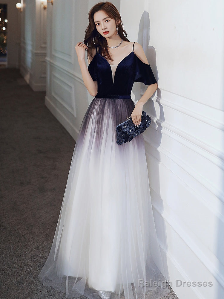 Cute Simple V-Neckline Long Party Dresses, A-Line Gradient Floor Length Bridesmaid Dresses