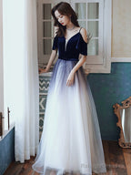 Cute Simple V-Neckline Long Prom Dress A-Line Gradient Floor Length Bridesmaid Dress