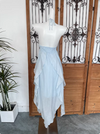 Cute Sky Blue Halter Neck Ruched Ruffled Chiffon Long Formal Prom Dress