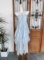 Cute Sky Blue Halter Neck Ruched Ruffled Chiffon Long Formal Prom Dress