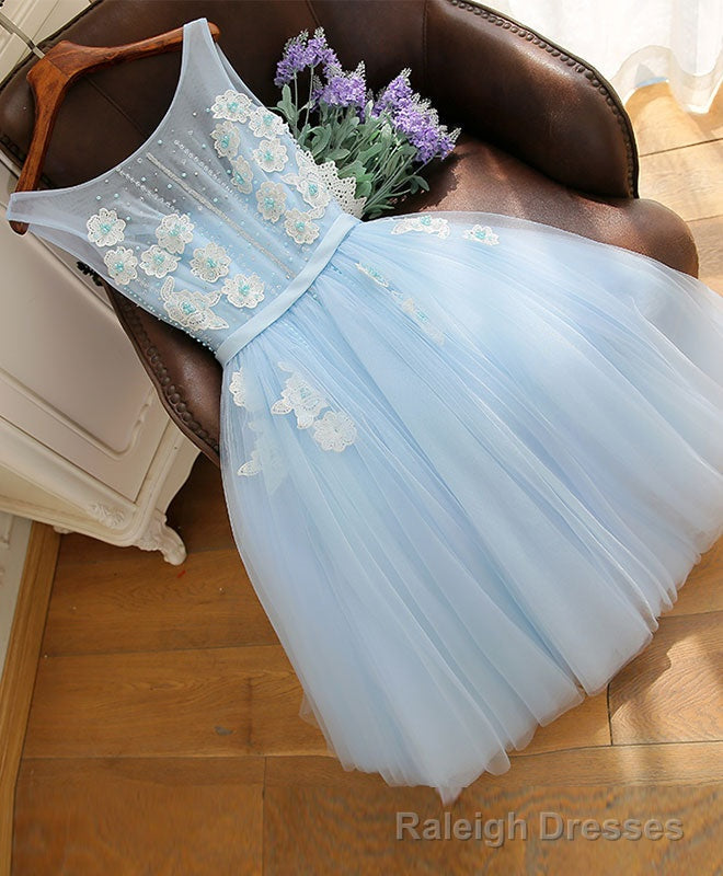 Cute Sky Blue Lace Tulle Short Prom Dress, Homecoming Dress Secondary image