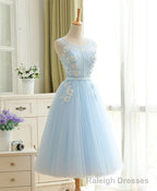 Cute Sky Blue Lace Tulle Short Prom Dress, Homecoming Dress