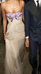 Cute Strapless Sheath Chiffon Party Dress Long Prom Dresses With Bowknot,