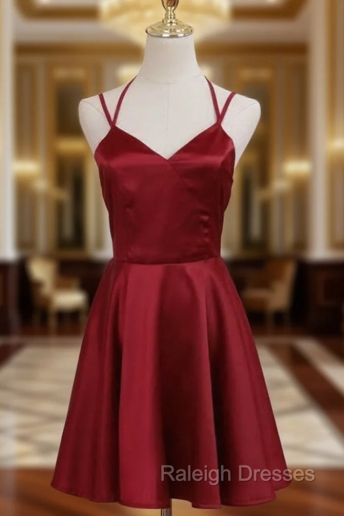 Cute Straps Dark Red Mini Party Dress, Dark Red Short Homecoming Dress Main image