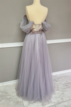 Off The Shoulder Tulle Applique Prom Dresses Long Fairy Prom Dresses