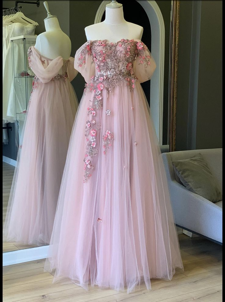 Off The Shoulder Tulle Applique Prom Dresses Long Fairy Prom Dresses