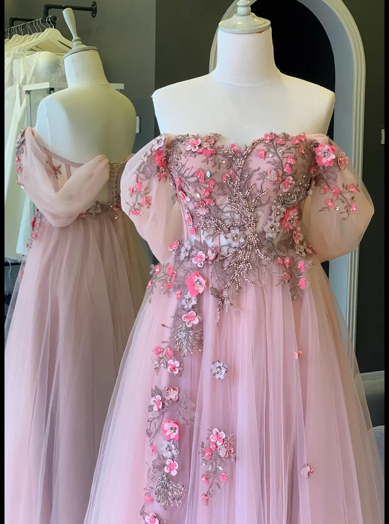 Off The Shoulder Tulle Applique Prom Dresses Long Fairy Prom Dresses