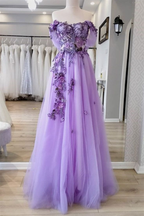 Off The Shoulder Tulle Applique Prom Dresses Long Fairy Prom Dresses