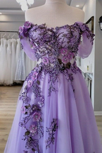 Off The Shoulder Tulle Applique Prom Dresses Long Fairy Prom Dresses