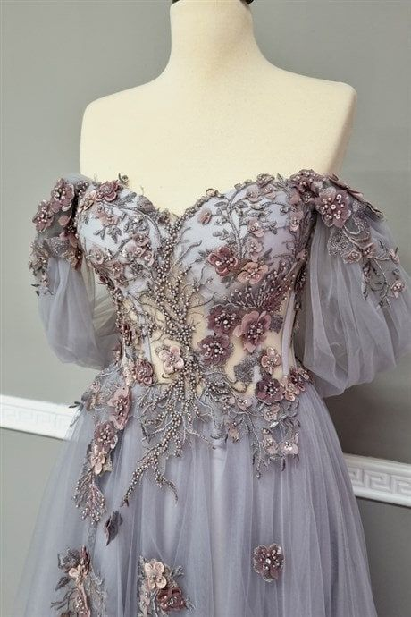 Off The Shoulder Tulle Applique Prom Dresses Long Fairy Prom Dresses