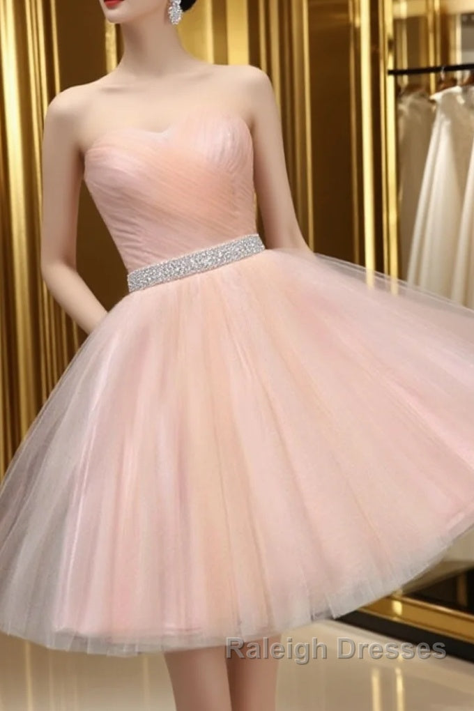 Cute Sweetheart Neck Backless Pink Short Prom Dresses, Backless Pink Homecoming Dresses, Pink Formal Evening Graduation Dresses Main image