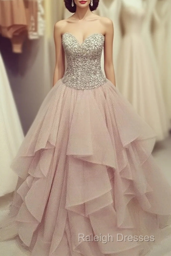 Cute Sweetheart Neck Sequin Chiffon Long Prom Dress, Evening Dress Main image